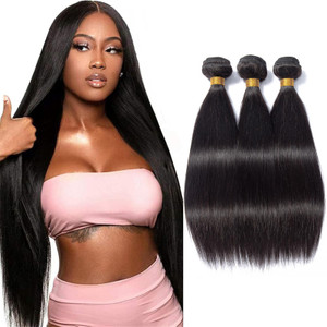 Brazilian Virgin Straight Hair 3 Bundles with Closure,Unprocessed Human Hair Bundles, 4x4 Lace Closure with Bundles (10 12 14with8, Natural Color)