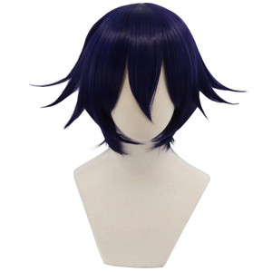 Cfalaicos 14.9'' Short Black Purple Anime Cosplay Wig Synthetic Hair With Bangs for Adult Halloween Wig Party