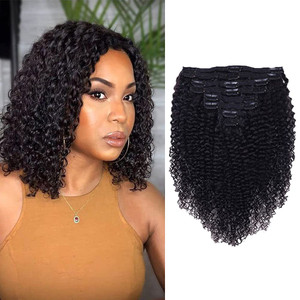 Curly Clip In Extension Human Hair 3C 4A Kinky Curly Clip Ins Full Head for Black Women Brazilian Remy Human Hair Natural Color 8Pcs with18clips 120g