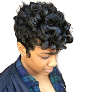 BingSing Natural Black Short Pixie Cut Wigs for Black Women Replacement Curly Hair Wigs Short Black Layered Pixie Wig With Bangs Wig for Black Women