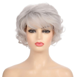 Kaneles Short Curly Grey Women Wigs Hair Old Lady Wig with Bangs Natural Synthetic Hair Heat Resistant Halloween Cosplay Full Wigs