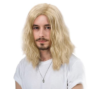 H&Bwig Blonde Long Curly Fluffy Wig for Men - Natural Synthetic Hair for Daily Costume Party (Blonde)