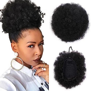 AISI QUEENS Natural Black Puff Ponytail for Women And Kids, Synthetic Curly Hair Ponytail African American Short Afro Puff Ponytail Hair Extensions W