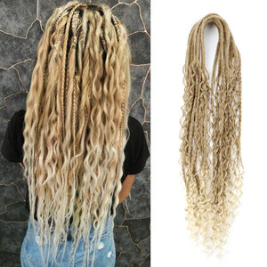 Aguacor Boho Dreads Synthetic Double Ended Dreadlock Extensions with Box Braids 24inches 10 Strands Thin Boho Soft Light Brown to Blonde DE Dreadlock