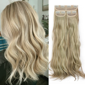 Daimeisy Classic Clip in Hair Extensions Light Blonde & Bleach Blonde 24" 220g Wavy Curly Long Adjustable Full Head Clip-In Hair Extensions