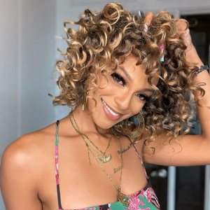 ToyoTress Ocean Wave Crochet Hair - 9 Inch 8 Packs Ombre Blonde Short Curly Hair Ocean Wave Braiding Hair, Synthetic Hair Extensions (9 Inch, T27-8P)