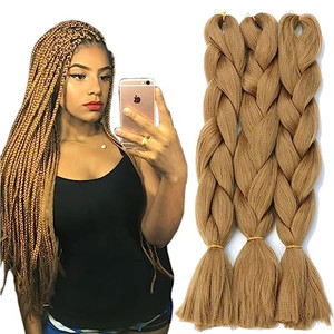 Original Jumbo Braids Hair Extension 3pcs Pure Black Color 24inch 100g/pc For Twist Box Braiding Hair (golden)