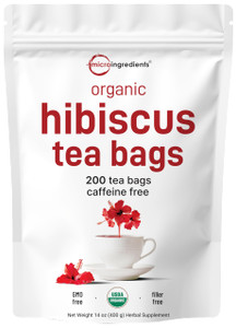 Organic Hibiscus Tea Bags, 200 Count | Premium Source from Hibiscus Flowers | Caffeine Free Herbal Tea | Eco-Friendly Hemp Paper Tea Bags | Non-GMO,