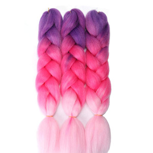 Imierfa Braiding Hair, Pink Hair Extensions, 3 Tone Pre Stretched Braiding Hair Color Purple Peach Red Pink 24" 3PCS