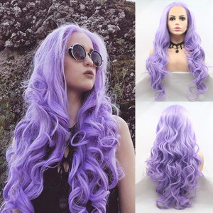 sylvia Light Purple Body Wave Synthetic Lace Front Wigs Middle Parting 180% Density Natural Half Hand Tied Heat Resistant Fiber Hair