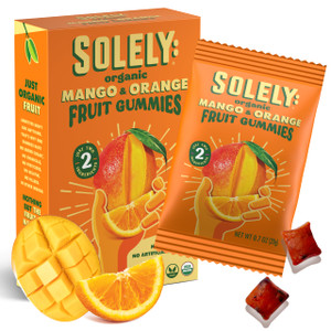 SOLELY - Organic Mango & Orange Whole Fruit Gummies (Pack of 1 Box, 5 Bags per Box) - Real Fresh Fruit - Healthy Snacks for Adults & Kids - Non GMO,