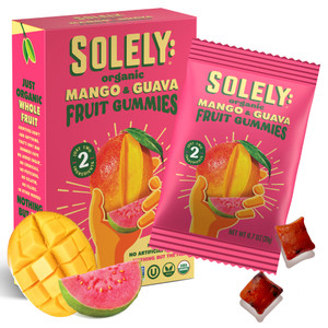 SOLELY - Organic Mango & Guava Whole Fruit Gummies (1 Box, 5 Single Serving Bags per Box) - Real Fresh Fruit - Healthy Snacks for Adults & Kids - Non