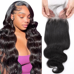 QTHAIR 18A 4x4 Body Wave HD Lace Closure (Natural Color, 18") for Body Wave Bundles Human Hair 4X4 Hd Lace Closure Pre Plucked Natural Hiarline with
