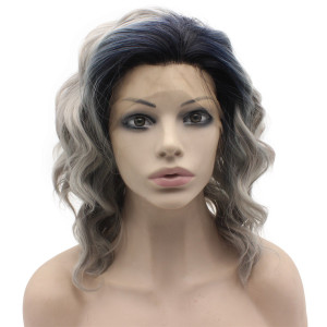 MX angel Shoulder Length Heat Friendly Synthetic Lace Front Stylish Ombre Gray Wig