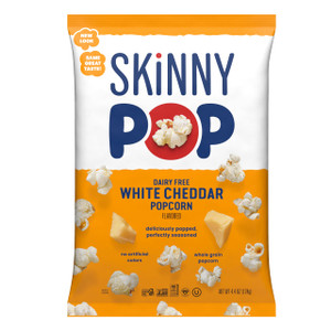 SkinnyPop Popcorn, White Cheddar, Whole Grain, Dairy-Free Snack, 4.4oz Bag