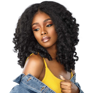 Sensationnel Curls Kinksandco Lace Wig - Money Maker Wide Lace Part Wig with Natural Preplucked Hairline for Natural 3C to 4C Hair Textures (1 JETBLA