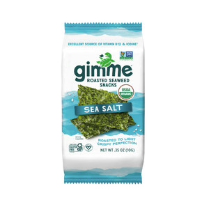 Gimme Seaweed Organic Premium Roasted Seaweed Snacks, Sea Salt, 10g Sharing Pack (Single) Keto, Vegan, Gluten-Free, Great Source of Omega3s and Iodin