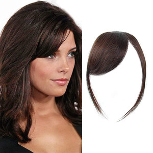 Dsoar Clip-in Bangs: Thick Real Human Hair Side Bangs, Natural Straight Fringe Hair Extensions (Dark Brown, with Temples)