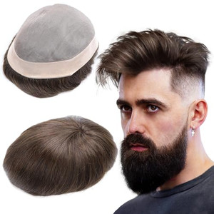 lumeng Mens Hairpieces Toupee for men Human Hair Durable Mono Lace With NPU 6x8 Inch Color 2# Replacement System Natural Hairline Hair System for Men