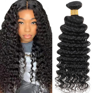 Human Hair Bundles Brazilian Deep Wave Hair One Bundle 28inch Virgin Human Hair Bundle Deep Wave Weave Bundles Deals for Black Woman Natural Black
