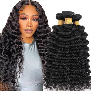 Human Hair Bundles Deep Wave Brazilian Weaves 20 22 24inch 12A 100% Unprocessed Virgin Human Hair Deep Wave Quick Raw 3 Bundles Deals Natural Black