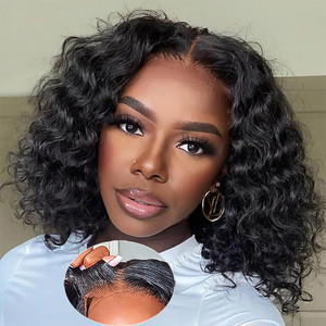 Wear and Go Glueless Wigs Human Hair Pre Plucked Pre Cut Deep Wave Bob Wig Human Hair Lace Front Wigs for Beginners Upgraded No Glue 4x4 Lace Closure
