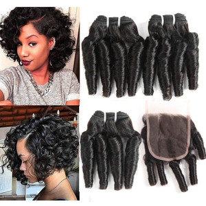 Molefi Brazilian Funmi Hair Curly Weave 3 Bundles with Lace Closure burmese curly bundles human hair with 4x4 Closure 100% Human Hair Extensions 50g/