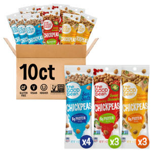 The Good Bean Crunchy Chickpeas - Variety Pack - (10 Pack) 1.4 oz Packet - Sweet Sriracha, Sea Salt, and Classic Hummus Roasted Chickpea Beans - Vega