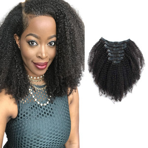 Sassina Double Wefts Afro Curly Clip in Human Hair Extensions,Invisable Seamless Remi Clip Hair 3C 4A For African Americans Black Women 120 Grams 7 P
