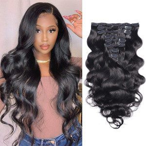 Clip in Hair Extensions Brazilian Body Wave 100% Unprocessed Grade 10A Brazilian Remy Hair Double Wefts Thick and Soft Virgin Human Hair Cheap 8 Piec