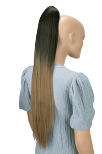 CAISHA 28" Extra Long Straight Ponytail Hairpiece Heat-resistant Synthetic Fibres Ombré Black Brown H115