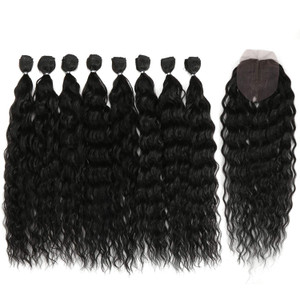 DÉBUT synthetic hair bundles with simple closure weave bundles with frontal swiss lace 9pcs Water Wave 20 inch 240g high temperature fiber