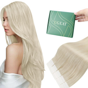 Ugeat Tape in Human Hair Extensions Blonde Human Hair Tape in Extensions Platinum Blonde Softness Hair Extension Tapes in for Women 22 Inch 50G 20Pcs