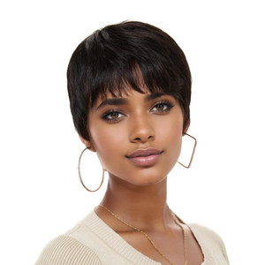 WIGNEE Short Pixie Cut Human Hair Wigs With Bangs for Black Women (1B)