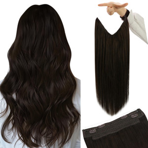 YoungSee Wire Hair Extensions Brown Human Hair Wire Extensions Darkest Brown Blend Naturally One Piece Hair Extensions Real Human Hair 85G 16Inch