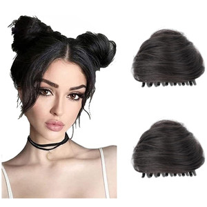 Cat Ears Claw Clip in Messy Bun Space Bun Hair Pieces - Donut Chignon Chignon Wig Accessory Ponytail Hairpieces for Women Girls (Brown Black)
