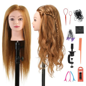 26"-28" Long Hair Mannequin Head with 60% Real Hair, Hairdresser Practice Training Head Cosmetology Manikin Doll Head with 9 Tools and Clamp - #27 Go