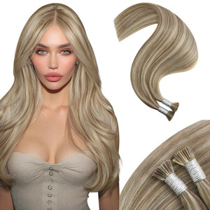 Moresoo Itip Hair Extensions Human Hair Brown Highlight Platinum Blonde Hair Extensions Human Hair I Tip 40G/50S 22 Inch
