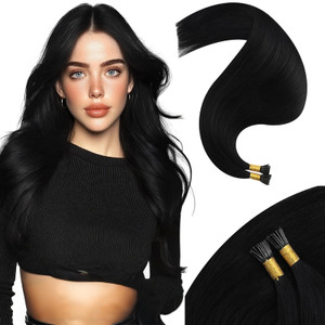 Moresoo I Tip Human Hair Extensions Black I Tips Hair Extensions Human Hair 22 inch Straight I Tip Extensions Human Hair Jet Black 0.8g/s 50s