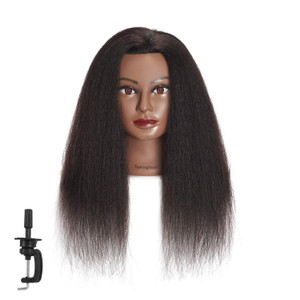 Traininghead 100% Real Hair Mannequin Head Training Head Cosmetology Doll Head Manikin Practice Head Hairdresser with Free Clamp Holder Female