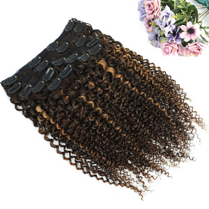 Clip in Hair Extensions for Black Women 16 Inch Kinky Curly Clip in Hair Extensions African American Clip ins 3C 4A Ombre 4/30 Curly Hair Extensions