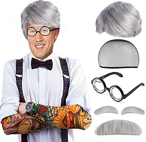 Beelittle Old Man Costume Mad Scientist Wig Set Albert Einstien Ben Benjamin Franklin Grandpa Costume