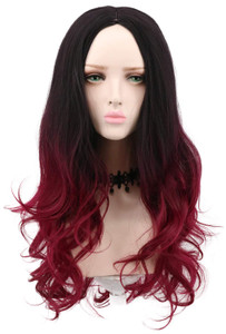 yuehong Long Curly Black Red Womens Wig Wavy Ombre Anime Cosplay Wigs Heat Resistant Synthetic Fibers Soft Breathable Costume
