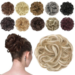 FESHFEN Messy Bun Hair Piece - Wavy Synthetic Chignon Scrunchies for Instant Volume, Elastic Bun Ponytail Hair Extensions Thick Hairpieces for Women,