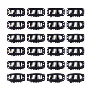 YANTAISIYU 24 pcs/lot 32mm 9-teeth Metal Wig Clips with Rubber Stopper, Invisible Hairpiece Wig Accessories Clips (Black)