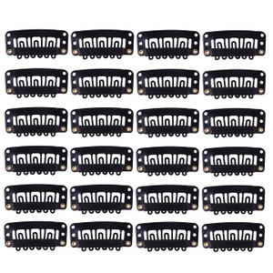 24 pcs/lot 32mm 6-Teeth with Rubber U-Shape Snap Clips Metal Wig Hair Extension Clips for Hair Extension Hairpiece (3.2cm Black)