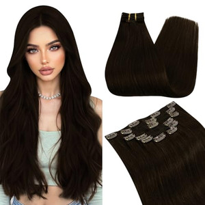 Ugeat Brown Clip in Hair Extensions Real Human Hair for Women Real Hair Clip in Extensions Dark Brown Hair Clip Extensions for Girls Easy to Apply 7p