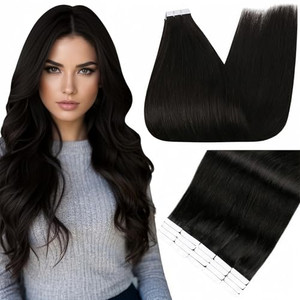 Full Shine Tape in Hair Extensions Human Hair 12 Inch Color 1B Off Black Natural Invisible Double Sided Tape Ins Human Hair Extensions for Women 30 G