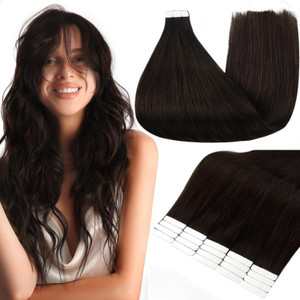 Full Shine Hair Extensions Real Human Hair Tape in 10 Inch Color 2 Dark Brown Invisible Double Sided Human Hair Tape in Extensions 30 Grams 20PCS Str