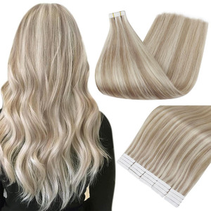 Full Shine Tape in Hair Extensions Human Hair 14 Inch Remy Extensions Tape Ins Color 18 Ash Blonde and 613 Blonde Seamless Real Hair Extensions Tape